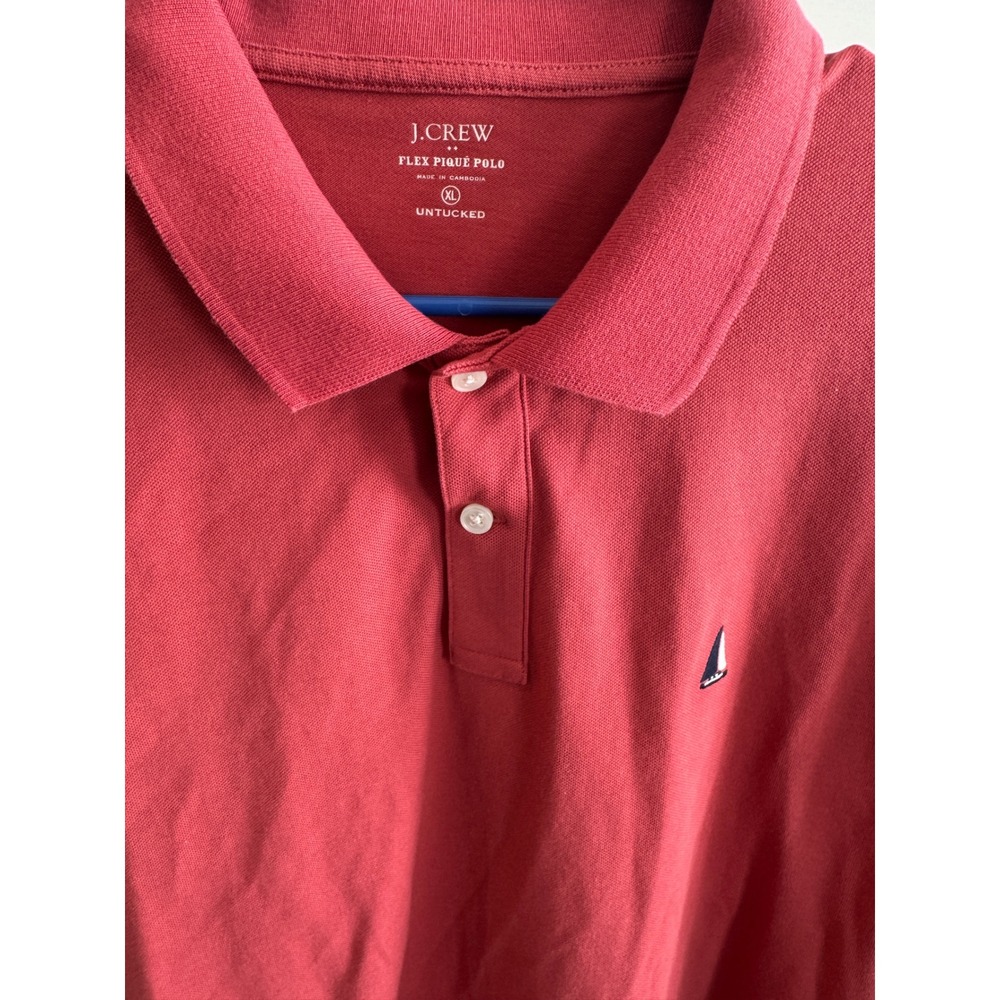 J.Crew Flex Pique Polo Shirt Mens XL Untucked Red Short Sleeve Sailboat Logo